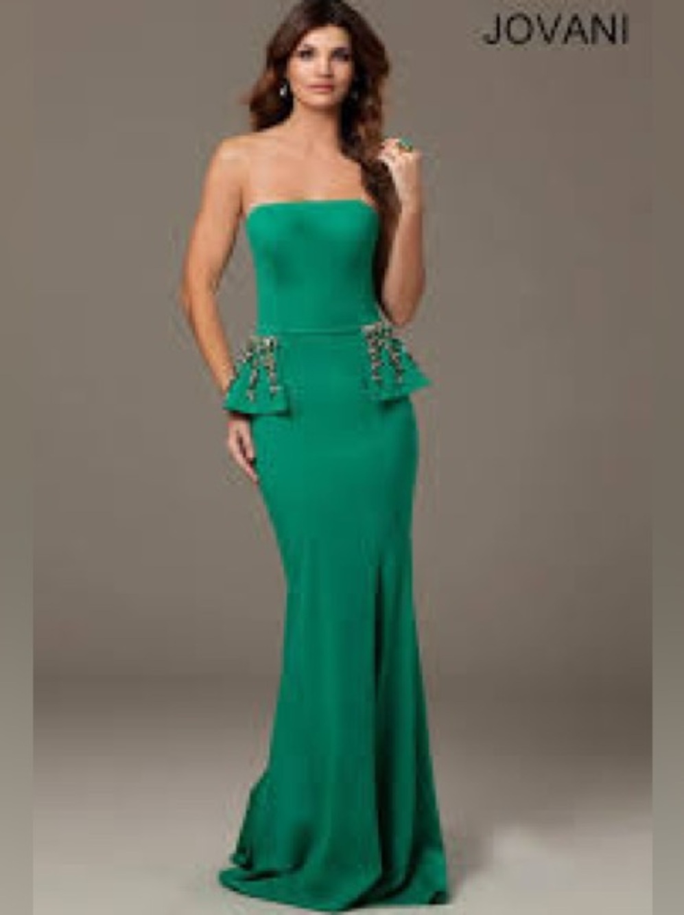 Jovani 98932 green beaded strapless dress